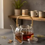 قوری پیرکس شیاردار دسته بامبو