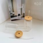 لیوان اسموتی پیرکس درب بامبو 500میل شیاردار